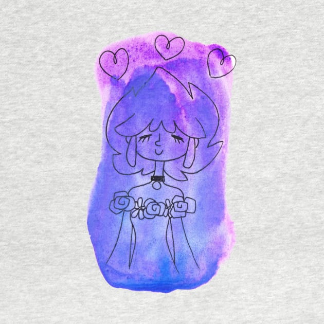 Purple Watercolor Girl with Three Hearts by saradaboru